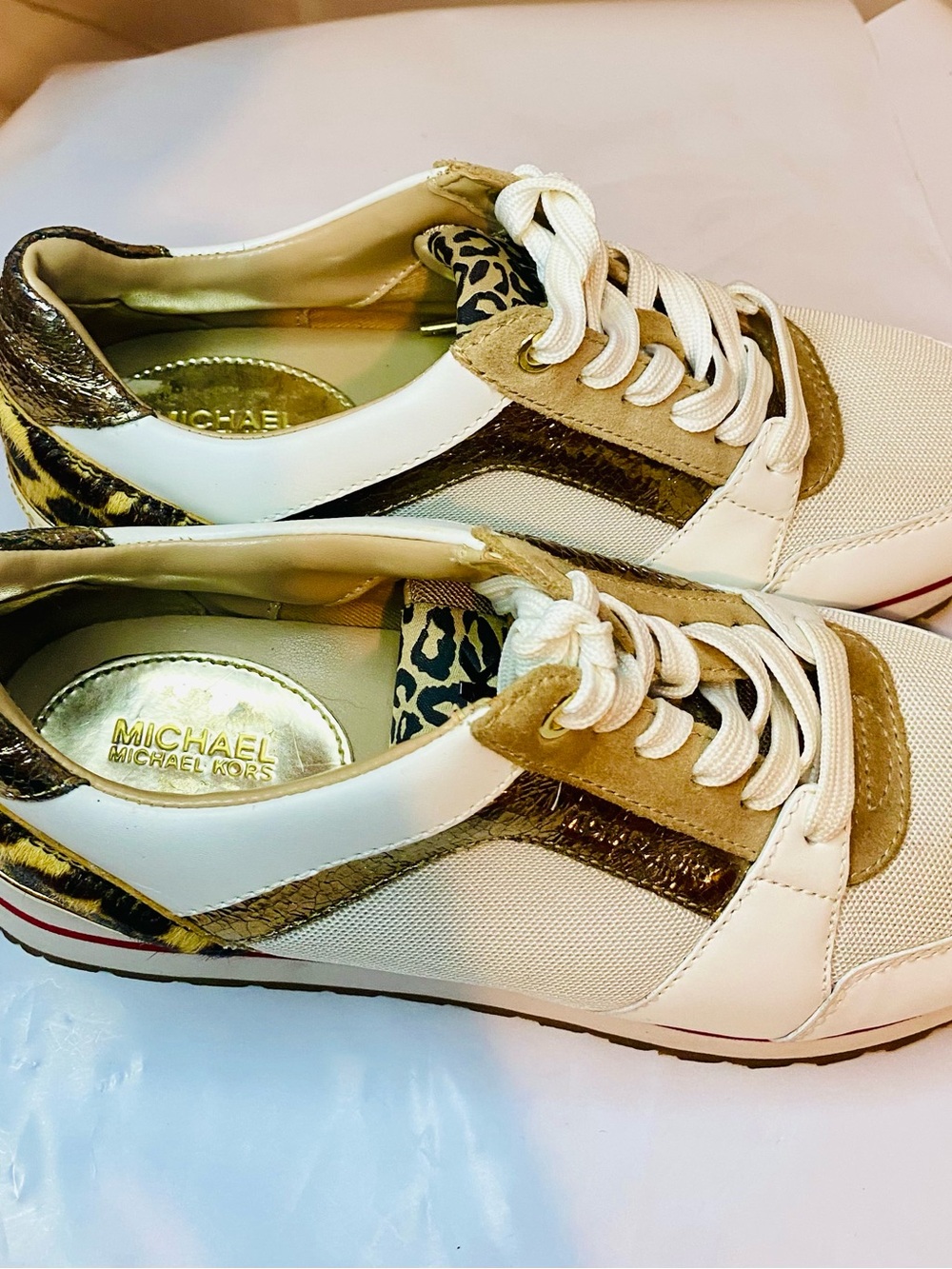 MICHAEL Michael Kors White, Tan & Leopard Accent Girls Big Kid Sneakers - Picture 10 of 10